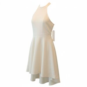 Almost Famous Women's Cream Halter Mini Dress with Layered Hem- Size Large NWT